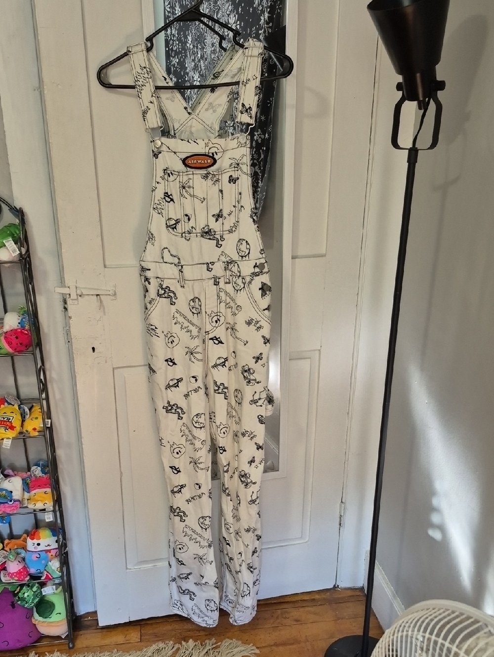 Airwalk White Overalls with Black Doodle Print